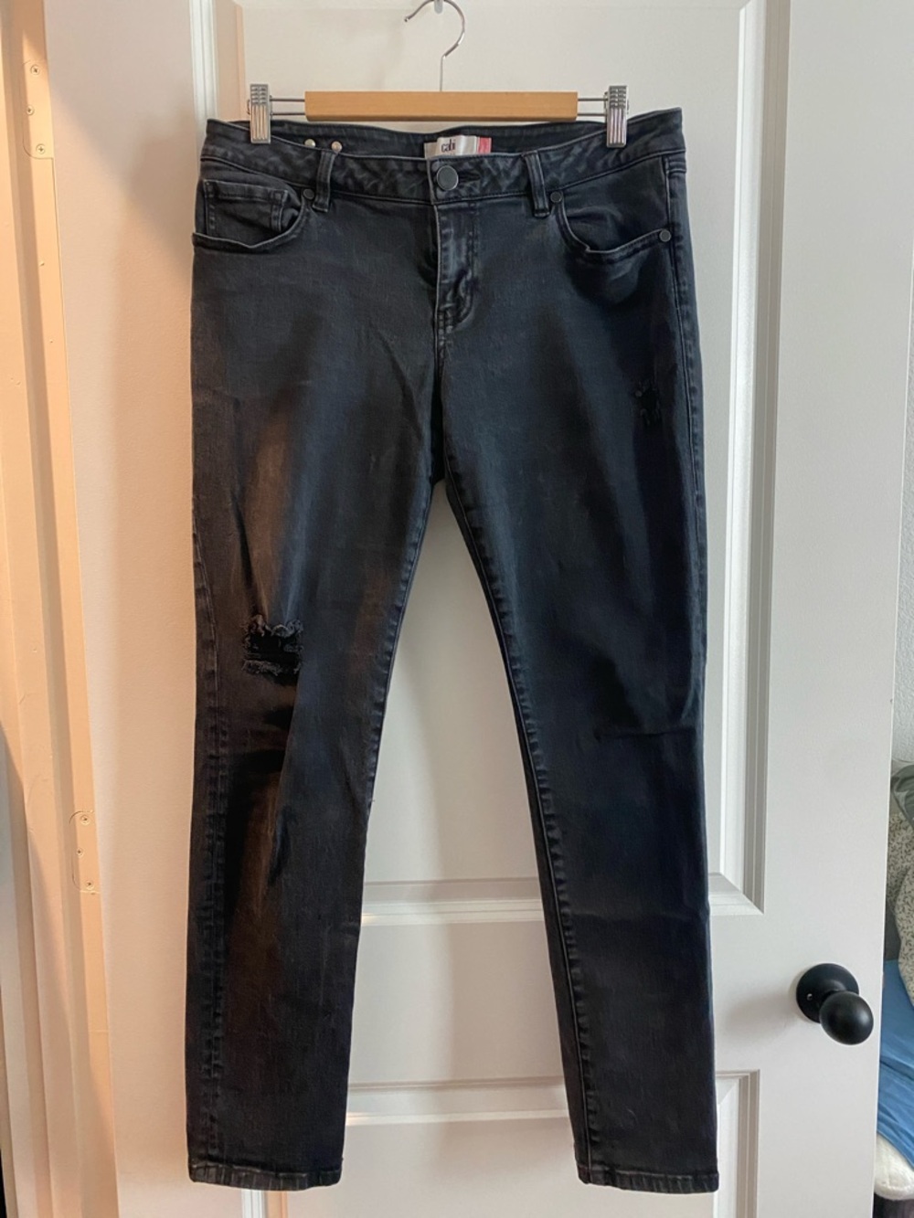 CAbi Black Distressed Slim Boyfriend Jeans